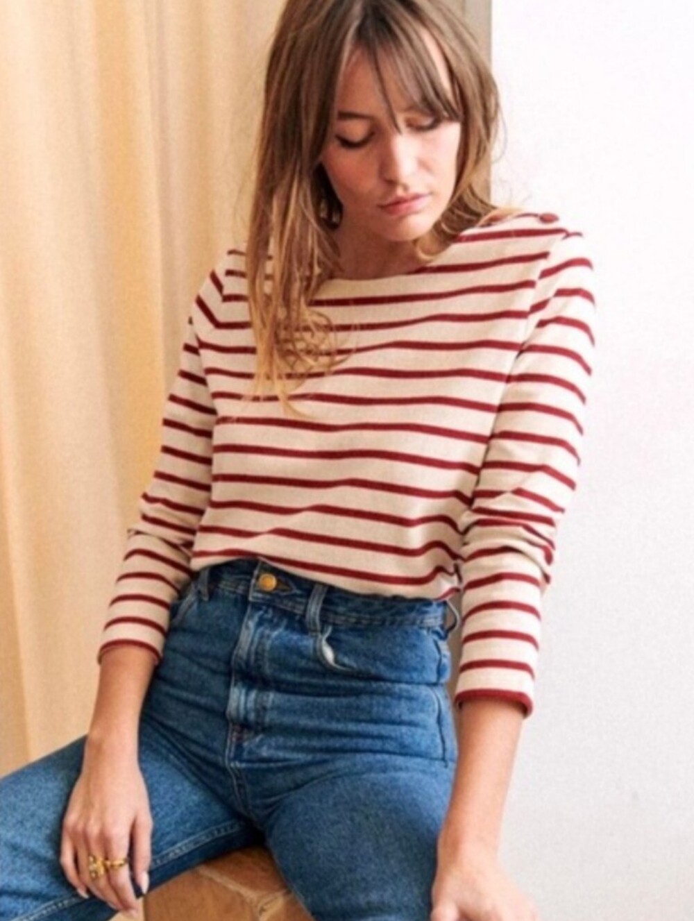 Sexane Colette Marienere Top - Ecru And Red Stripe